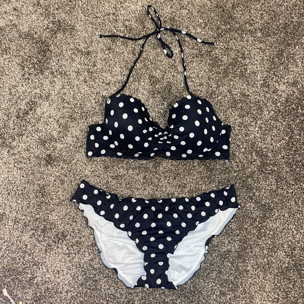 Polka dot Victoria’s Secret swim suit. Top 34B. Bottom Medium.